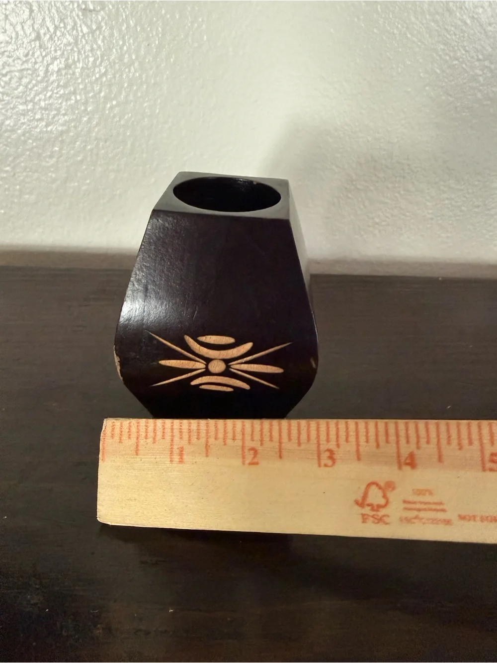 Dark Brown Wooden Votive Holder with Inlaid Accent
